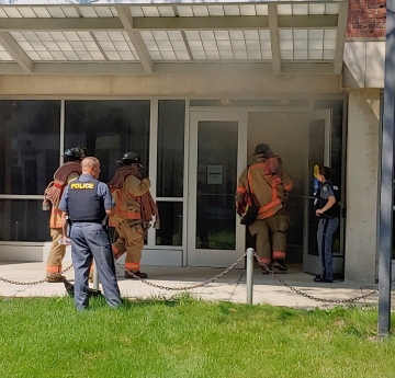 Firefighters participating in RA emergency training exercise with UPD.